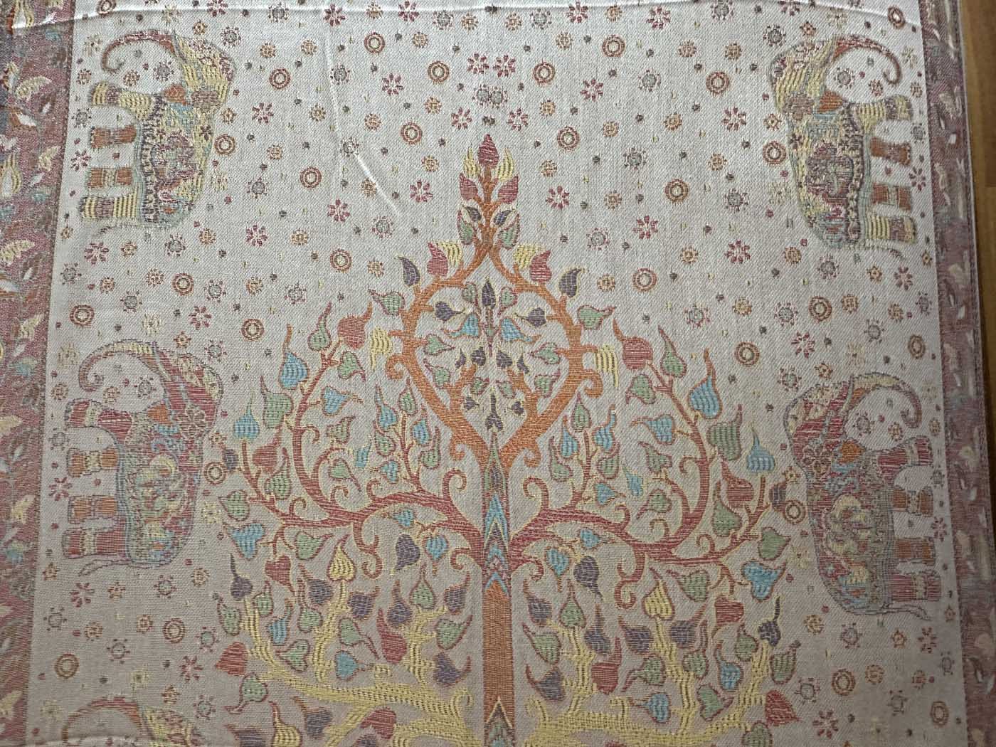 Kashmiri Wool & Silk Stole — Beige with 28 Elephants — photo 11