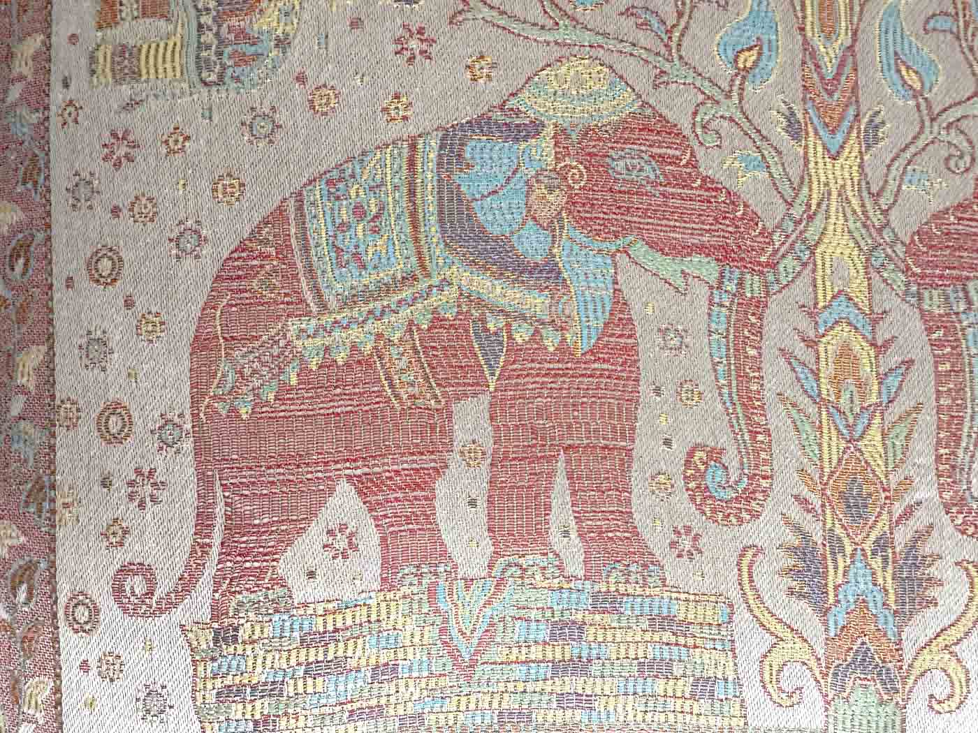 Kashmiri Wool & Silk Stole — Beige with 28 Elephants — photo 13