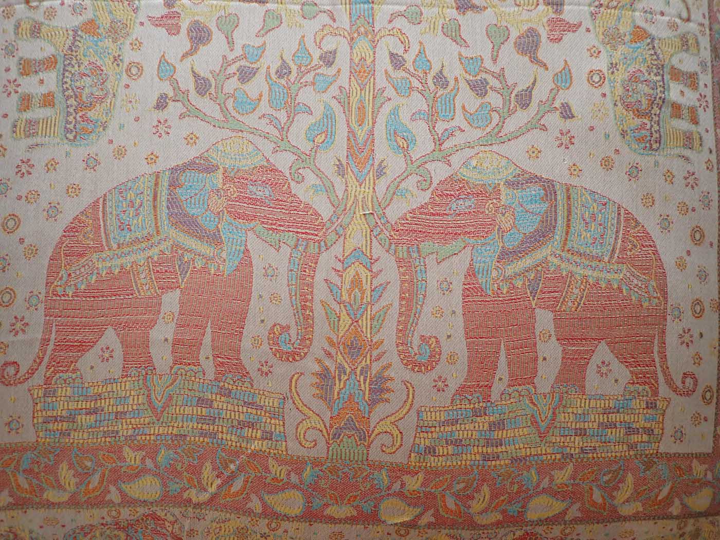 Kashmiri Wool & Silk Stole — Beige with 28 Elephants — photo 16