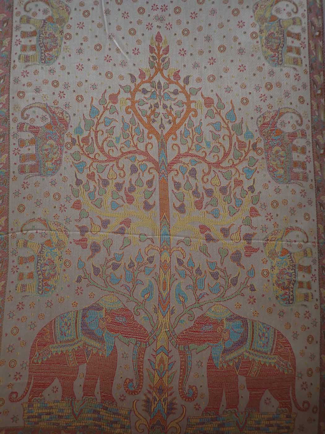 Kashmiri Wool & Silk Stole — Beige with 28 Elephants — photo 17