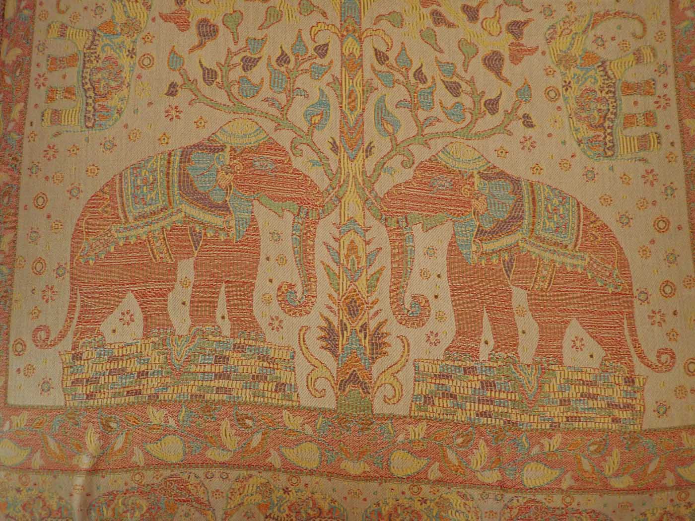 Kashmiri Wool & Silk Stole — Beige with 28 Elephants — photo 20