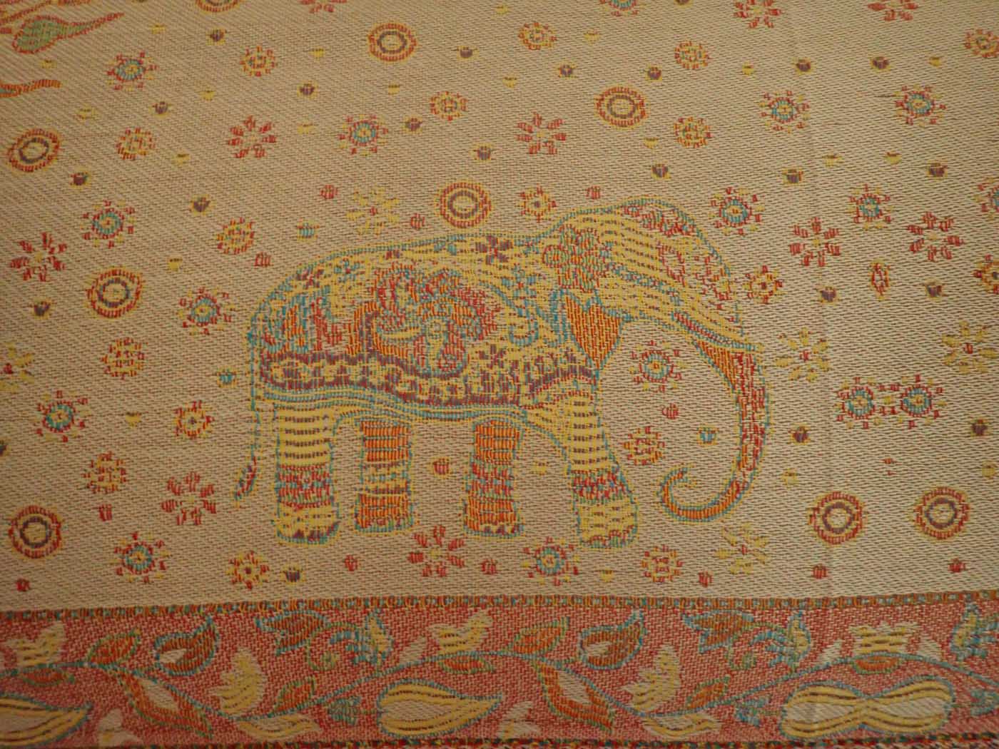 Kashmiri Wool & Silk Stole — Beige with 28 Elephants — photo 21