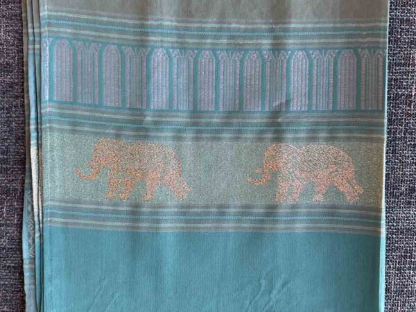 Thai Elephant Scarf Partially Reflective Green Gold 2 Thai Elephant Scarf — Partially Reflective Green + Gold — photo 2