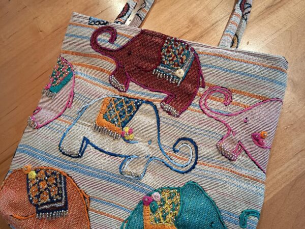 Thai Handwoven Hand Bag — Elephants (Beige) — photo 1