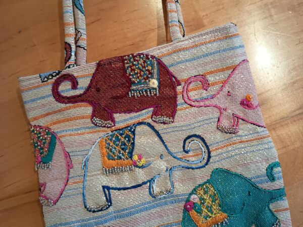 Thai Handwoven Hand Bag — Elephants (Beige) — photo 2