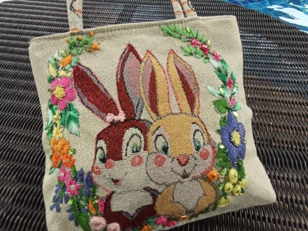 Thai Handwoven Hand Bag — Rabbit Lovers (Beige) — photo 1