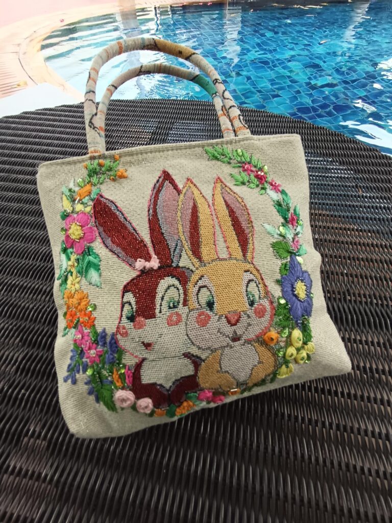 Thai Handwoven Hand Bag — Rabbit Lovers (Beige) — photo 1