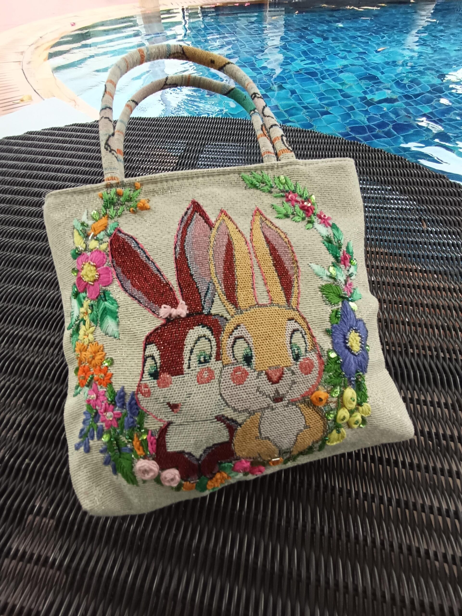 Thai Handwoven Hand Bag — Rabbit Lovers (Beige) — photo 1
