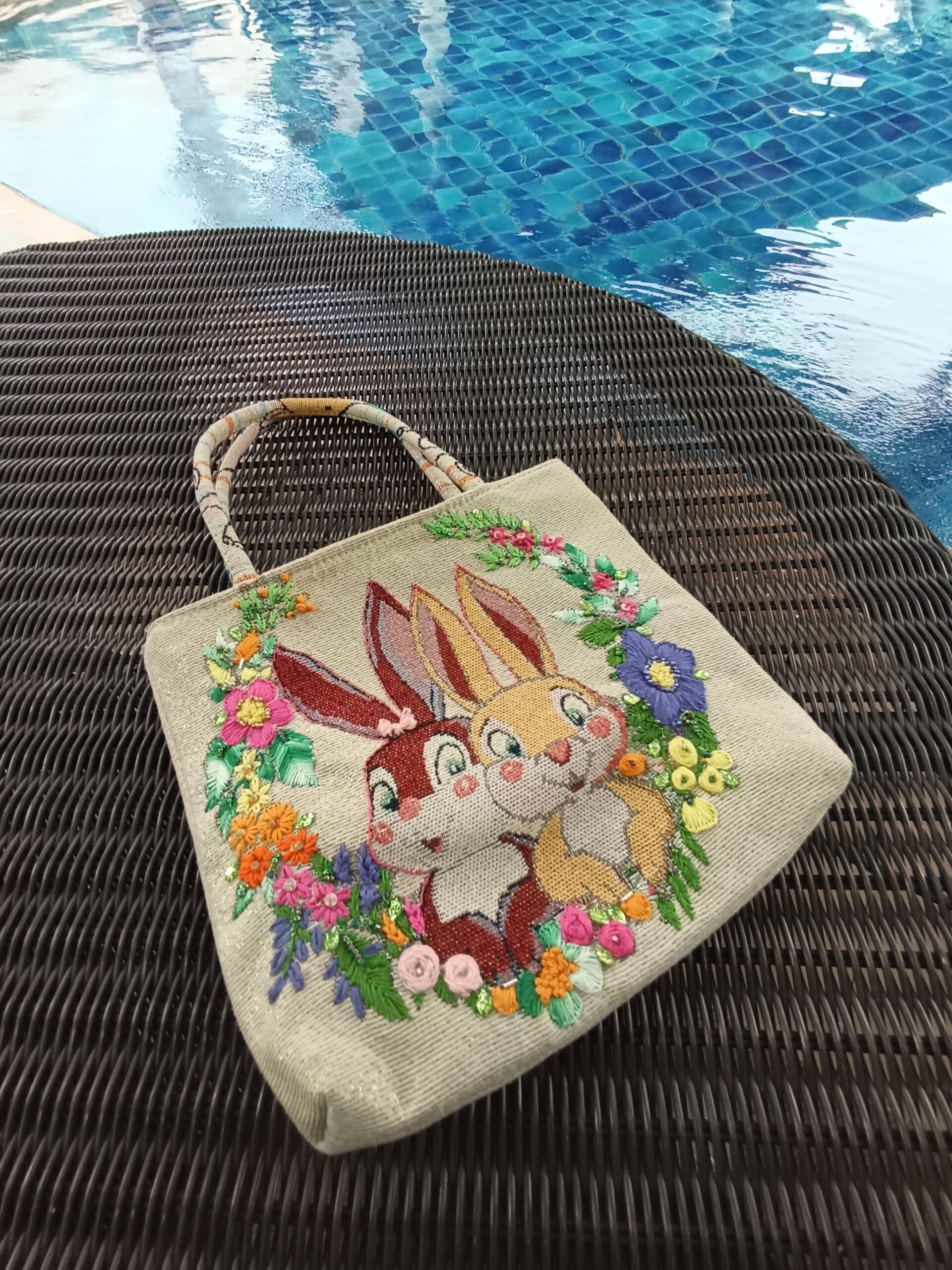 Thai Handwoven Hand Bag — Rabbit Lovers (Beige) — photo 3