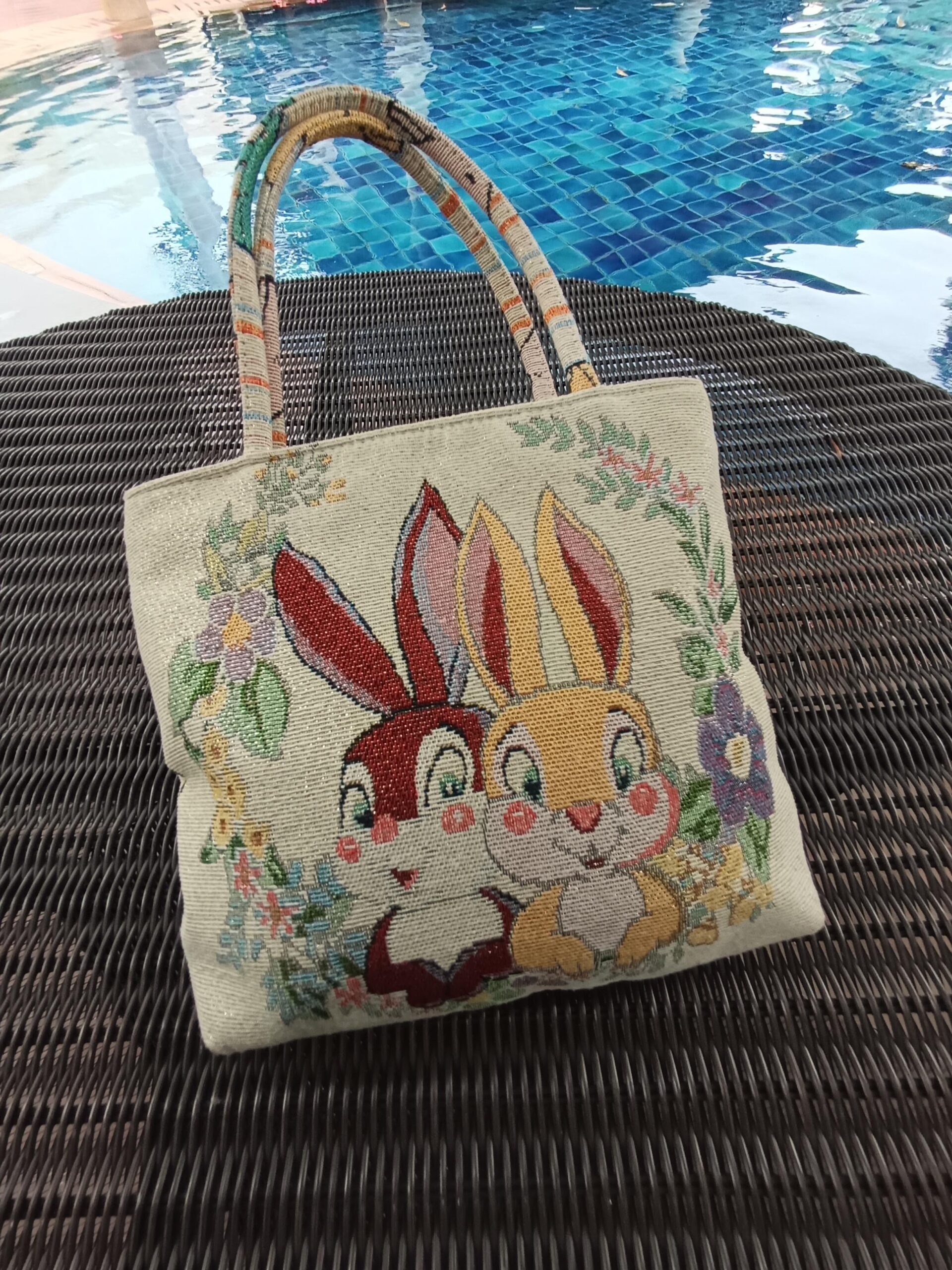 Thai Handwoven Hand Bag — Rabbit Lovers (Beige) — photo 6