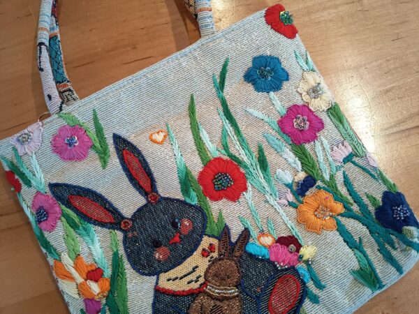 Thai Handwoven Hand Bag — Rabbit Mom & Baby (Beige) — photo 1