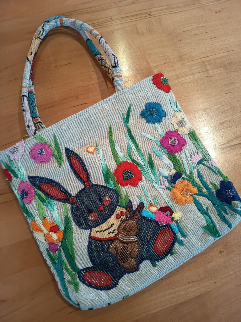 Thai Handwoven Hand Bag — Rabbit Mom & Baby (Beige) — photo 1