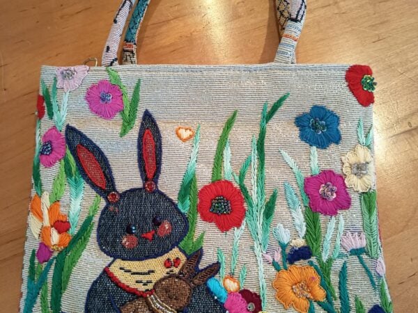 Thai Handwoven Hand Bag — Rabbit Mom & Baby (Beige) — photo 2