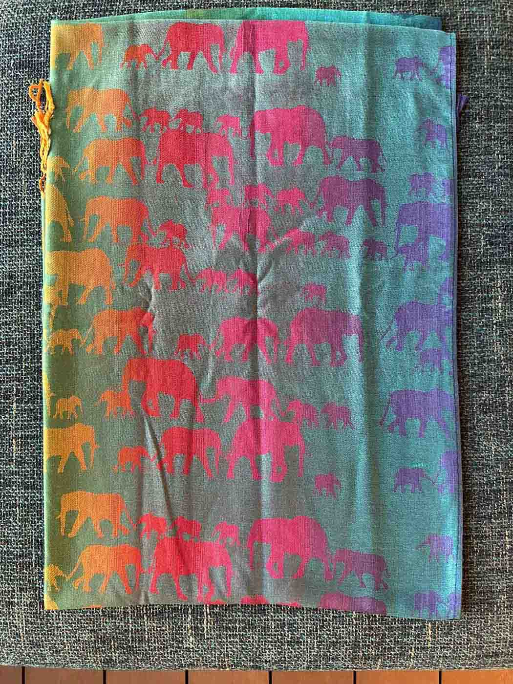 Thai Pashmina Scarf — Green + Rainbow Elephants — photo 1