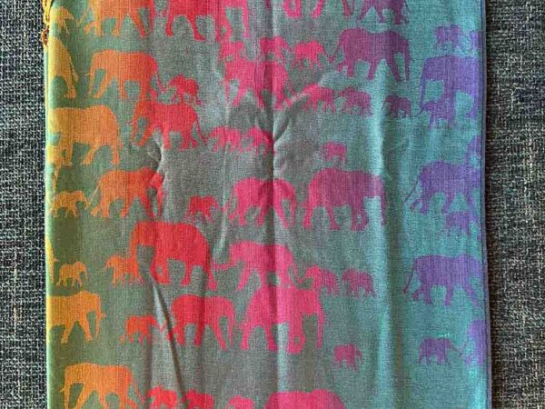 Thai Pashmina Scarf — Green + Rainbow Elephants — photo 1