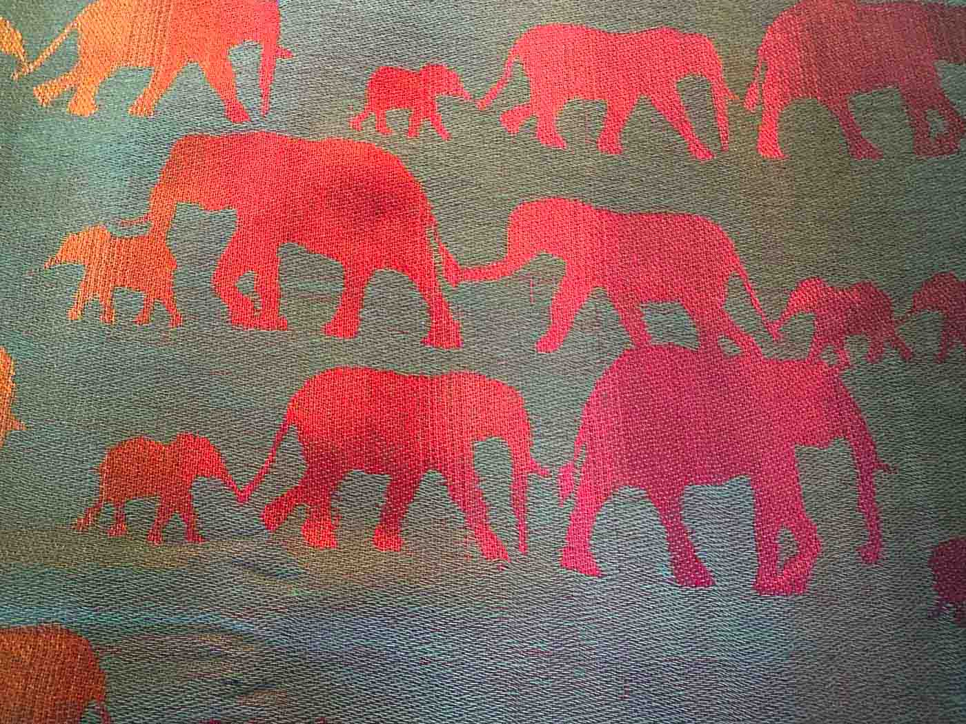 Thai Pashmina Scarf — Green + Rainbow Elephants — photo 3