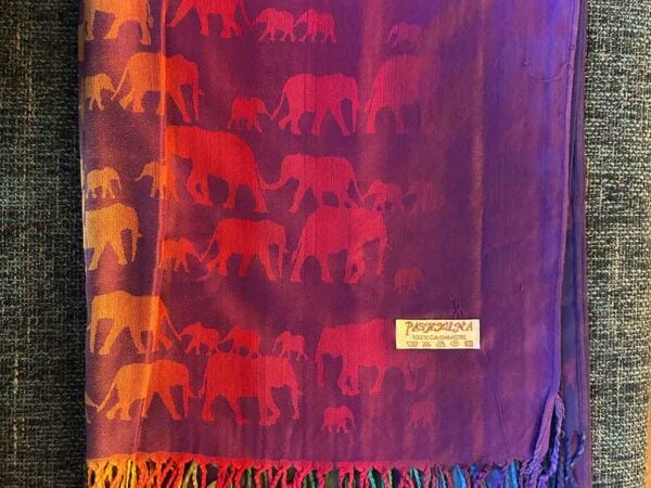 Thai Pashmina Scarf Light Purple Rainbow Elephants 2 Thai Pashmina Scarf — Light Purple + Rainbow Elephants — photo 2