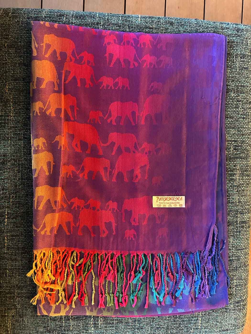 Thai Pashmina Scarf — Light Purple + Rainbow Elephants — photo 2