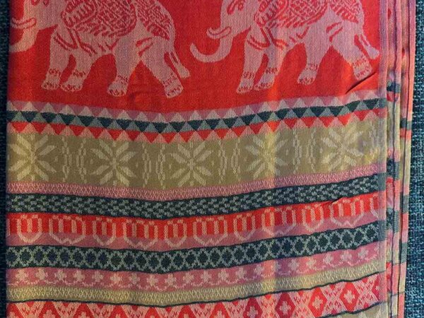 Thai Pashmina Scarf — Light Red + Green + Brown — photo 1
