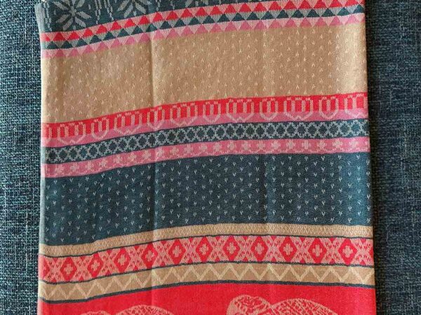 Thai Pashmina Scarf Light Red Green Brown 2 Thai Pashmina Scarf — Light Red + Green + Brown — photo 2