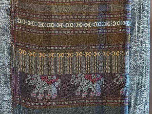 Thai Pashmina Scarf — Partially Reflective Gold + Burgundy + Silver + Blue — photo 1