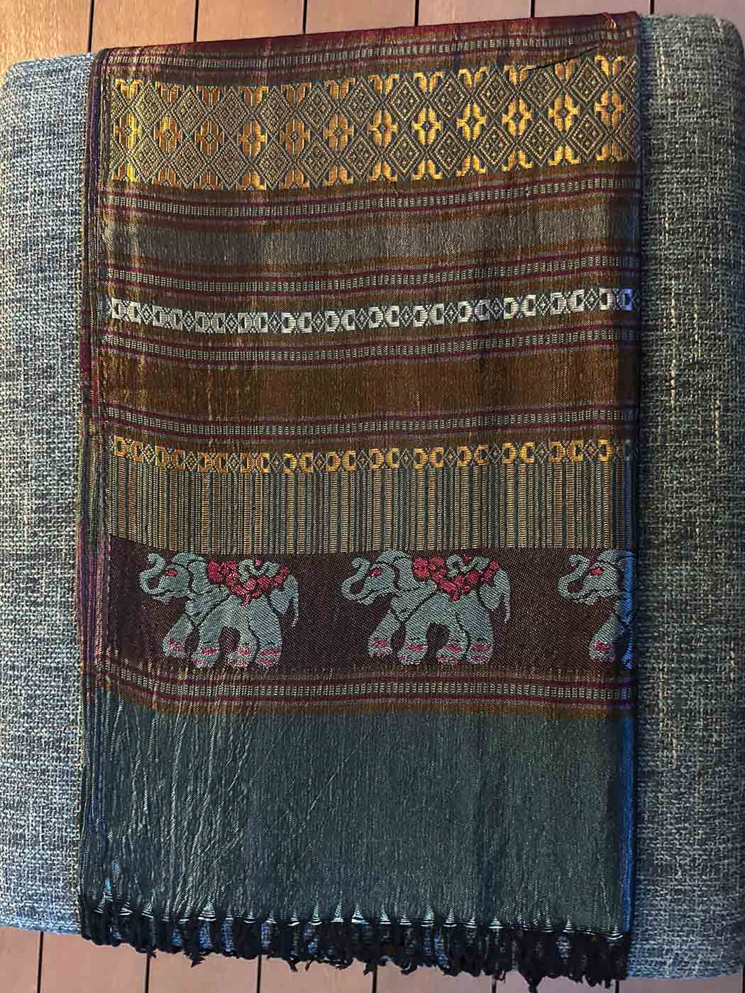 Thai Pashmina Scarf — Partially Reflective Gold + Burgundy + Silver + Blue — photo 2