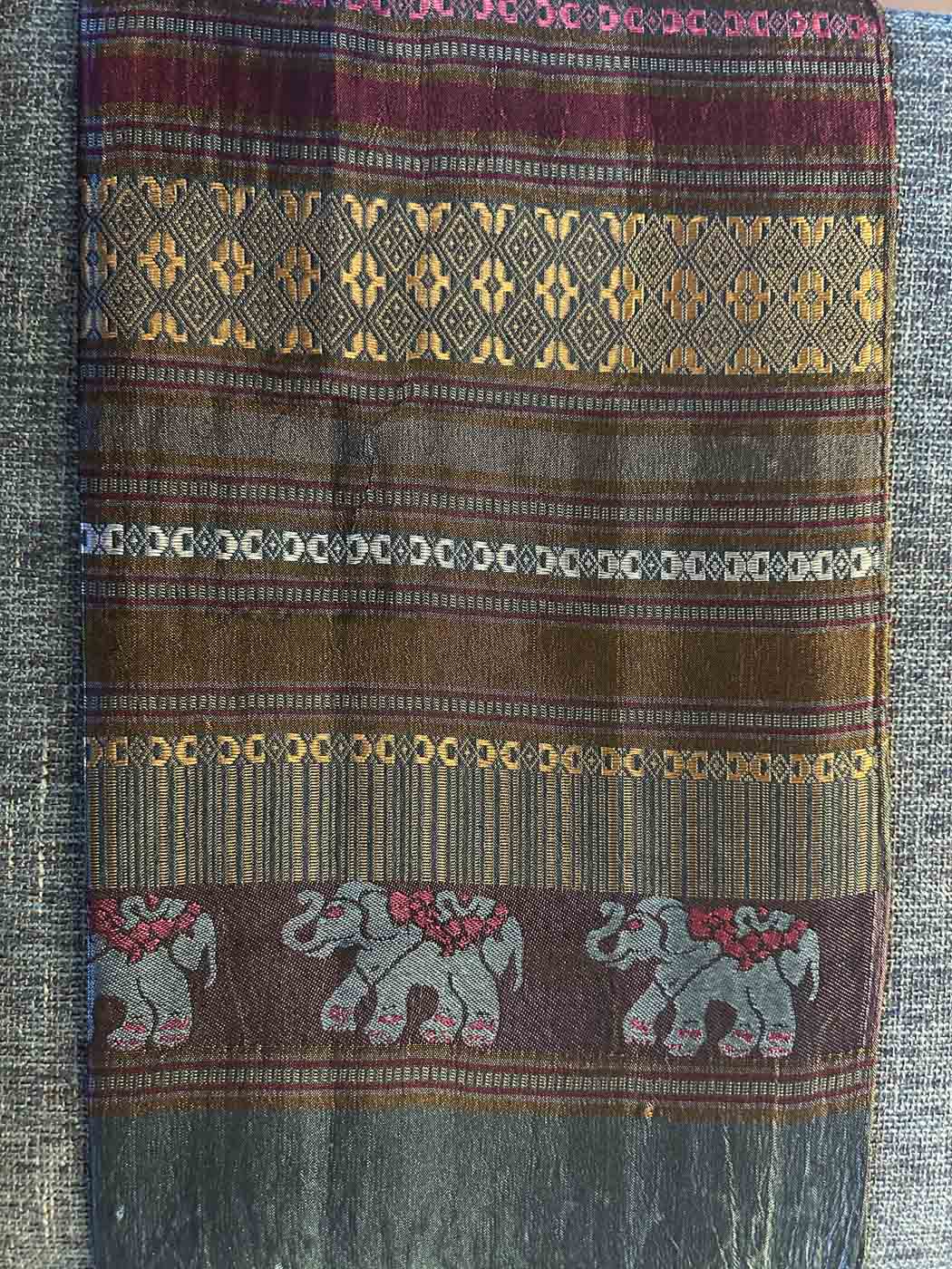 Thai Pashmina Scarf — Partially Reflective Gold + Burgundy + Silver + Blue — photo 4