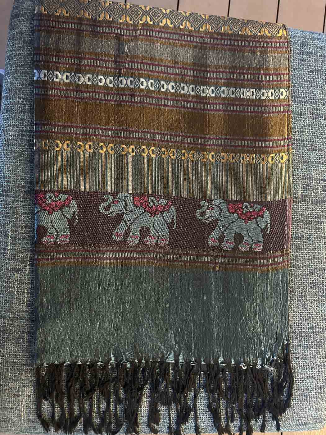Thai Pashmina Scarf — Partially Reflective Gold + Burgundy + Silver + Blue — photo 5