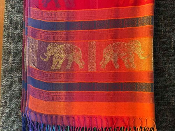 Thai Pashmina Scarf Rainbow Gold Elephants 2 Thai Pashmina Scarf — Rainbow + Gold Elephants — photo 2