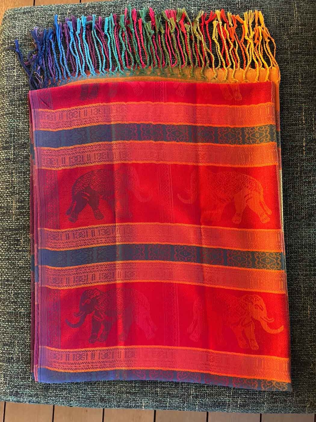 Thai Pashmina Scarf — Rainbow + Gold Elephants — photo 3
