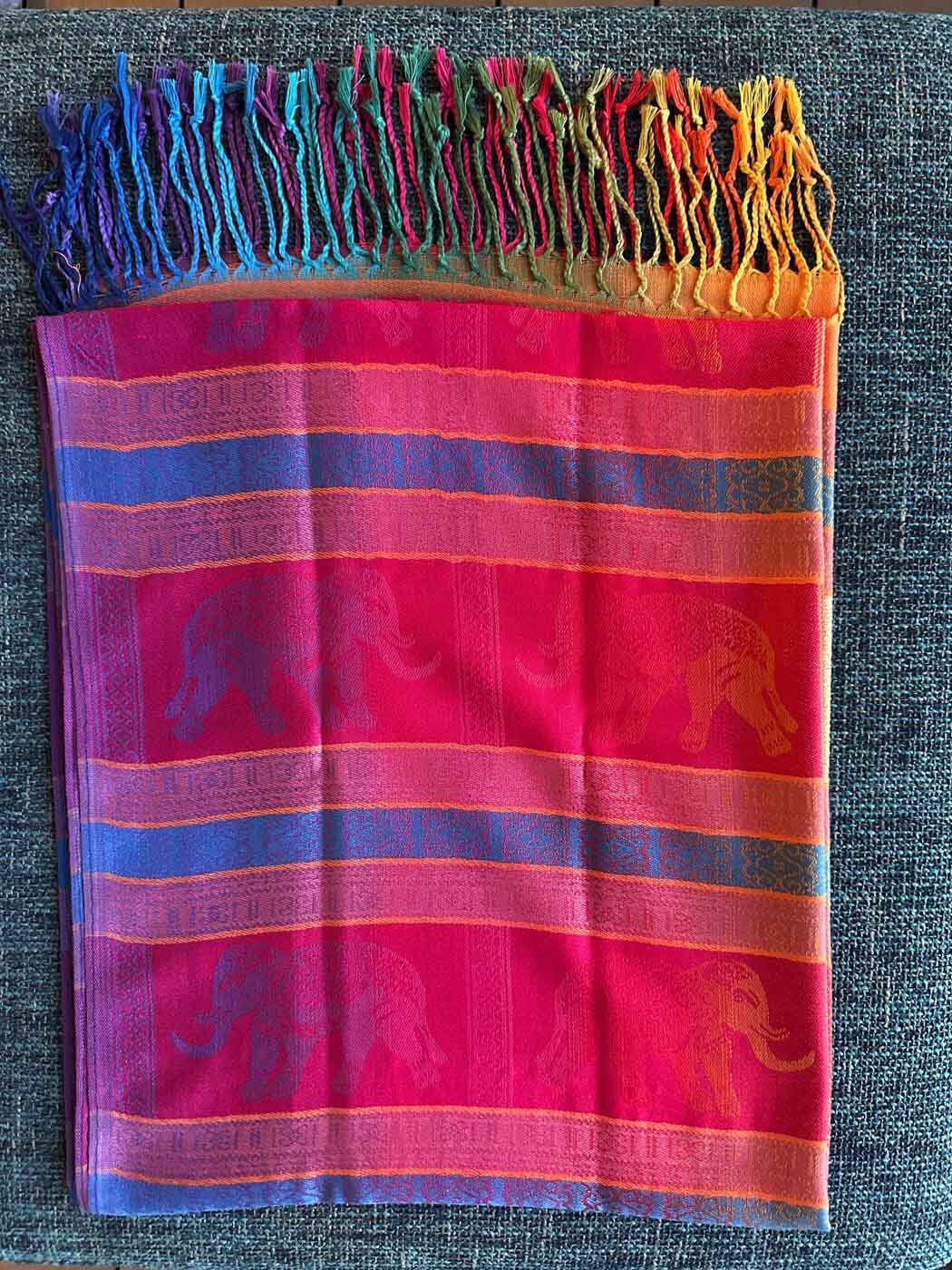 Thai Pashmina Scarf — Rainbow + Gold Elephants — photo 4