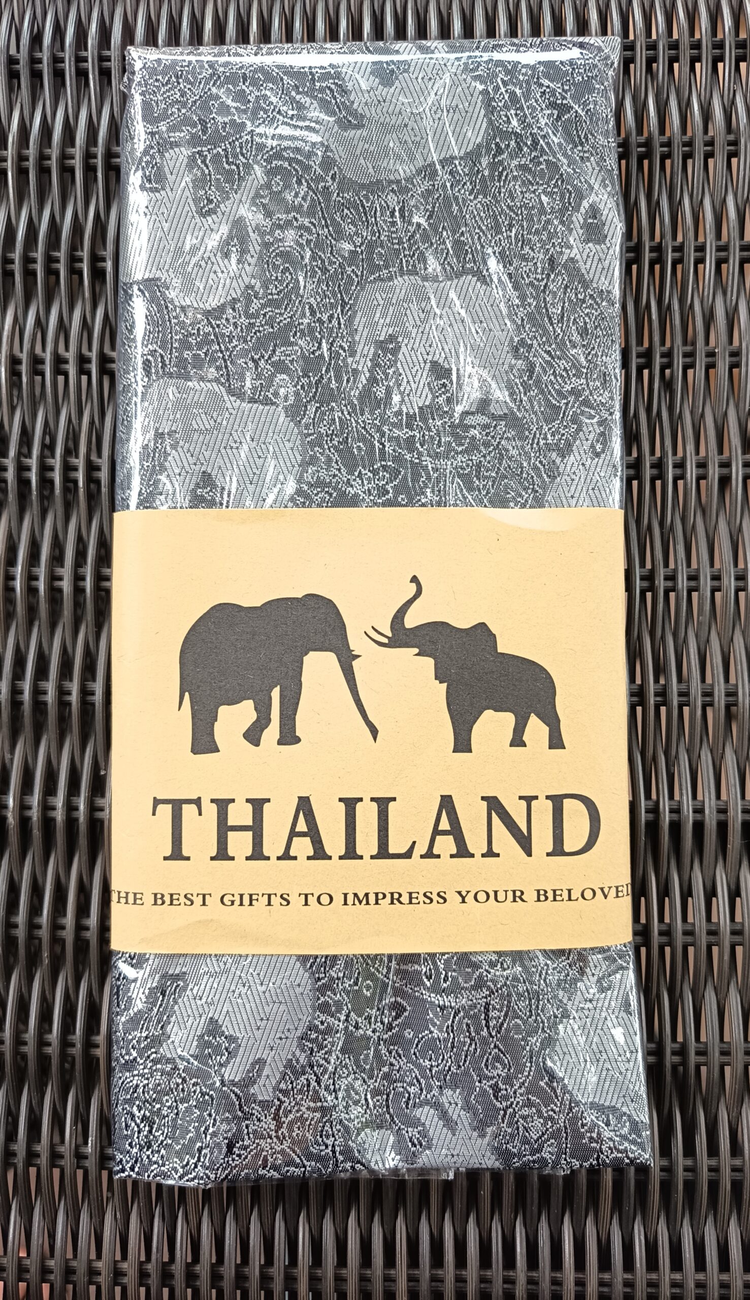 Thai Silk Elephant Scarf — Black + Silver — photo 1