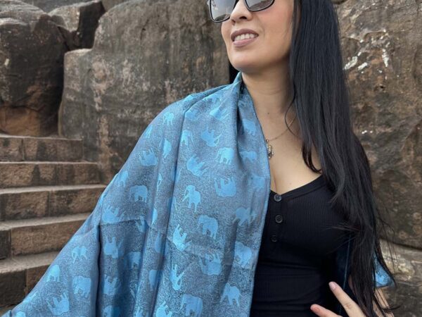 Thai Silk Elephant Scarf — Blue + Black — photo 1