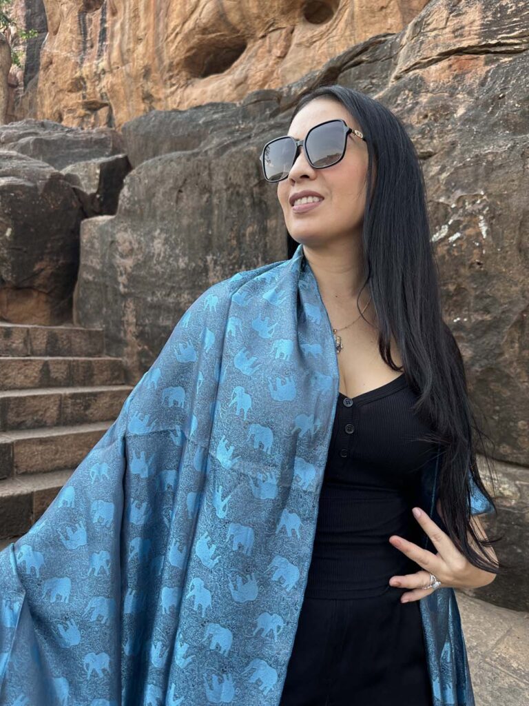 Thai Silk Elephant Scarf — Blue + Black — photo 1