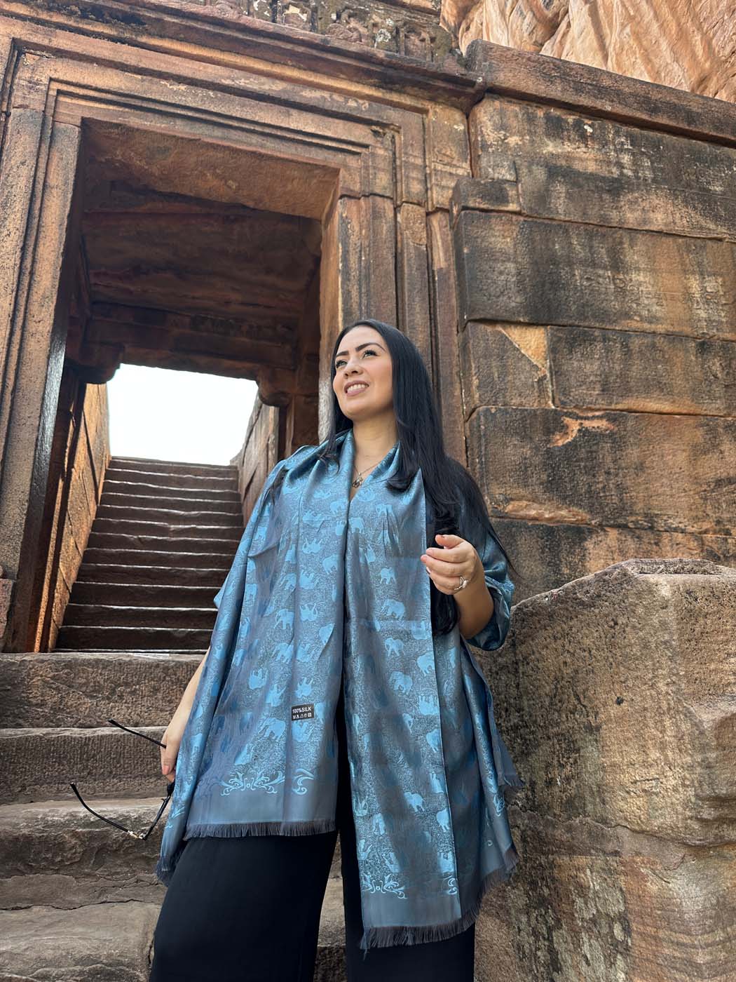 Thai Silk Elephant Scarf — Blue + Black — photo 13