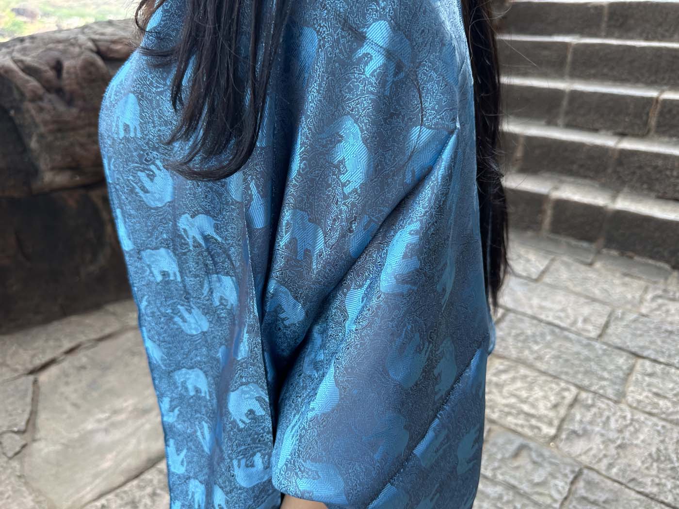 Thai Silk Elephant Scarf — Blue + Black — photo 14