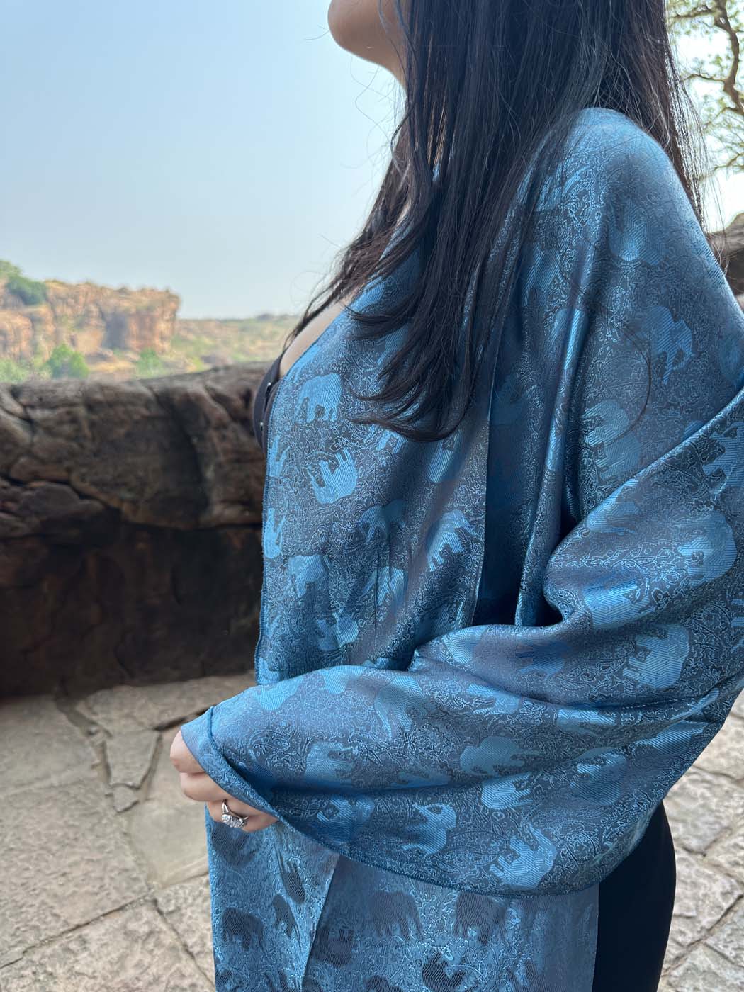 Thai Silk Elephant Scarf — Blue + Black — photo 15