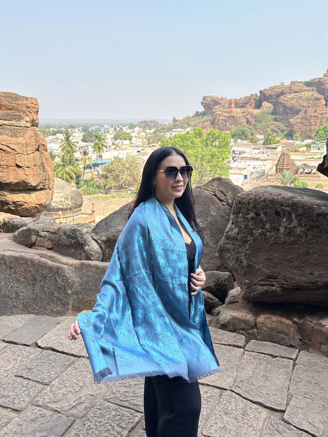 Thai Silk Elephant Scarf — Blue + Black — photo 16
