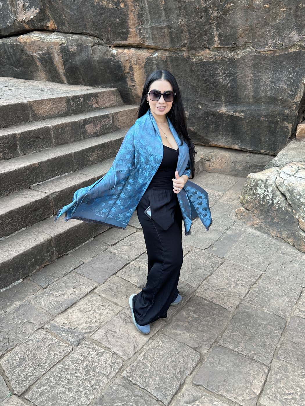 Thai Silk Elephant Scarf — Blue + Black — photo 18