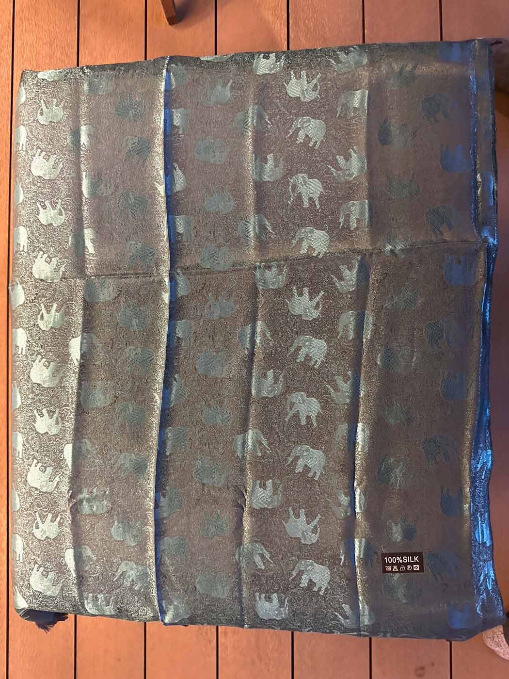 Thai Silk Elephant Scarf — Blue + Black — photo 2