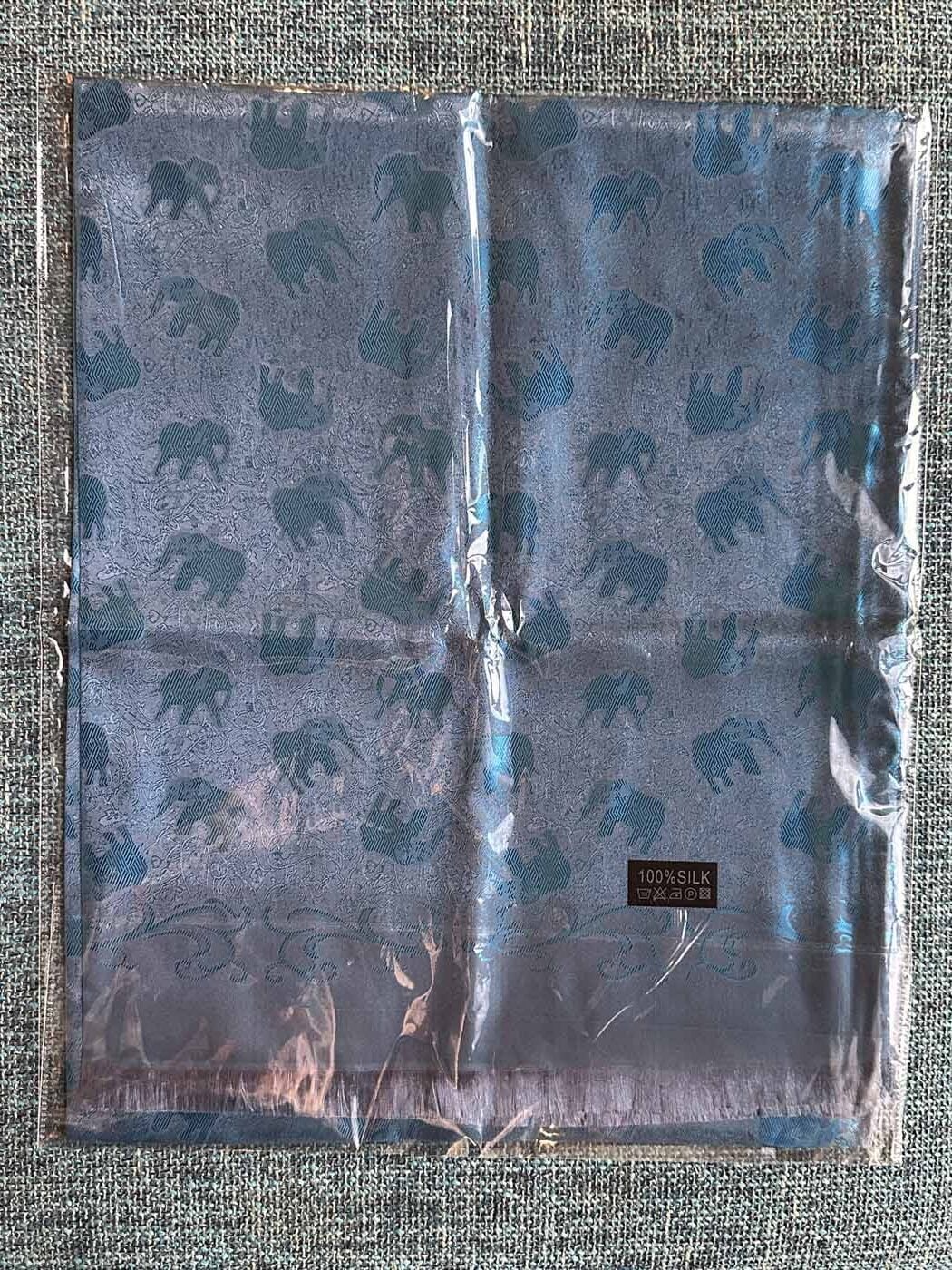 Thai Silk Elephant Scarf — Blue + Black — photo 5