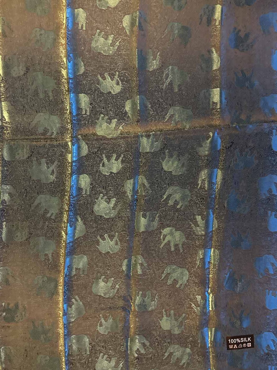 Thai Silk Elephant Scarf — Blue + Black — photo 9