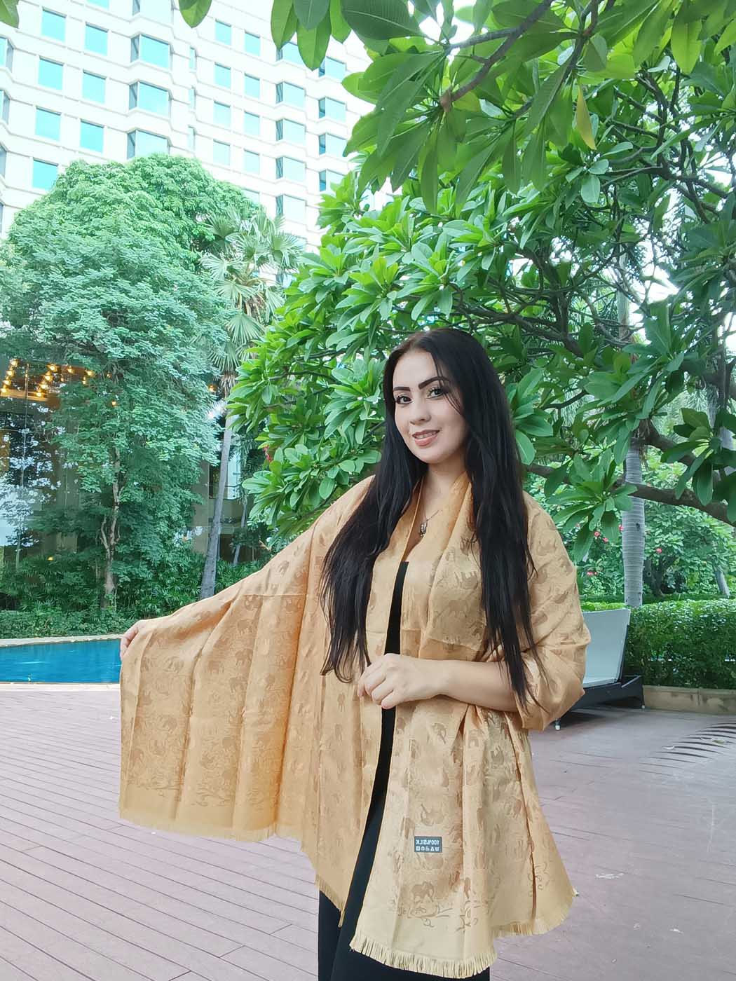 Thai Silk Elephant Scarf — Gold — photo 1