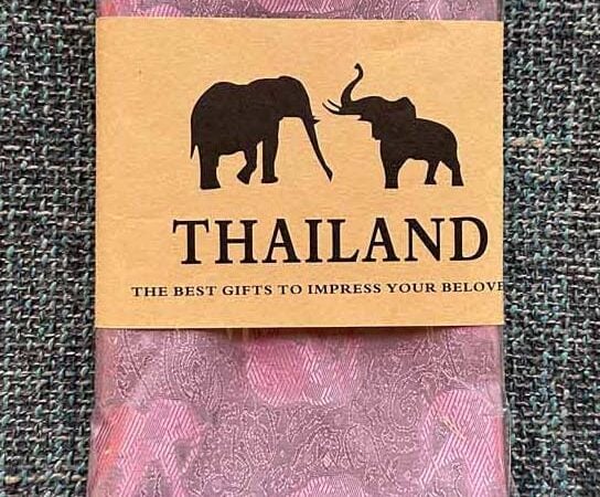 Thai Silk Elephant Scarf Pink Grey 2 Thai Silk Elephant Scarf — Pink + Grey — photo 2